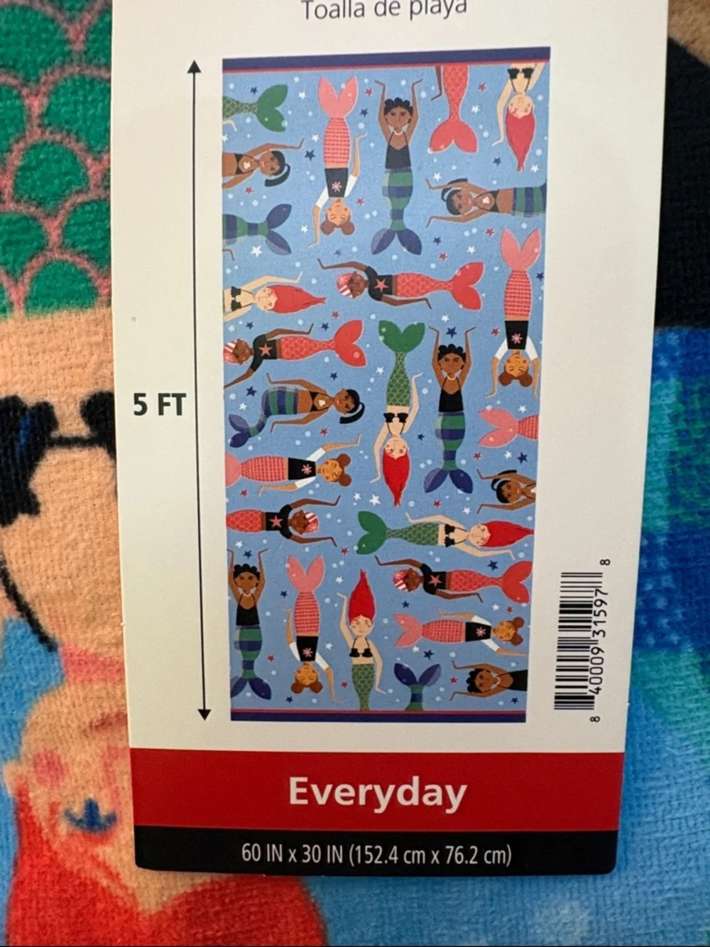 🧜‍♀️🆕🧜‍♀️ Mainstays Colorful Mermaid Beach Towel - Blue, Green, Red